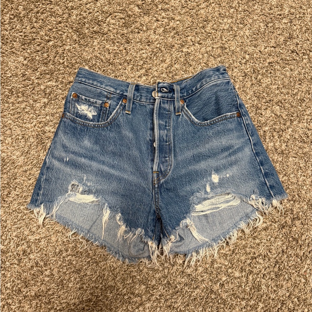 Levi's Frayed Hem Blue Jean Shorts
